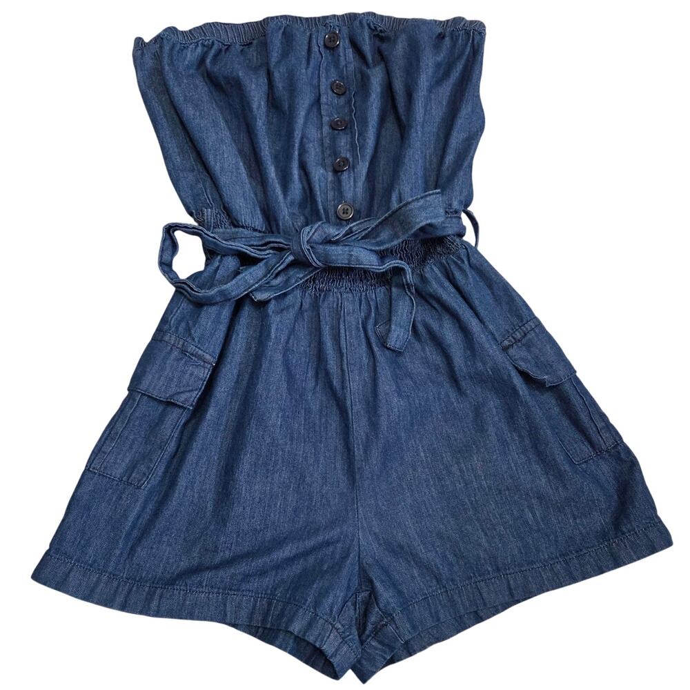 Love by Chesley Woman's Dark Blue Romper with Half Button Closure size L.